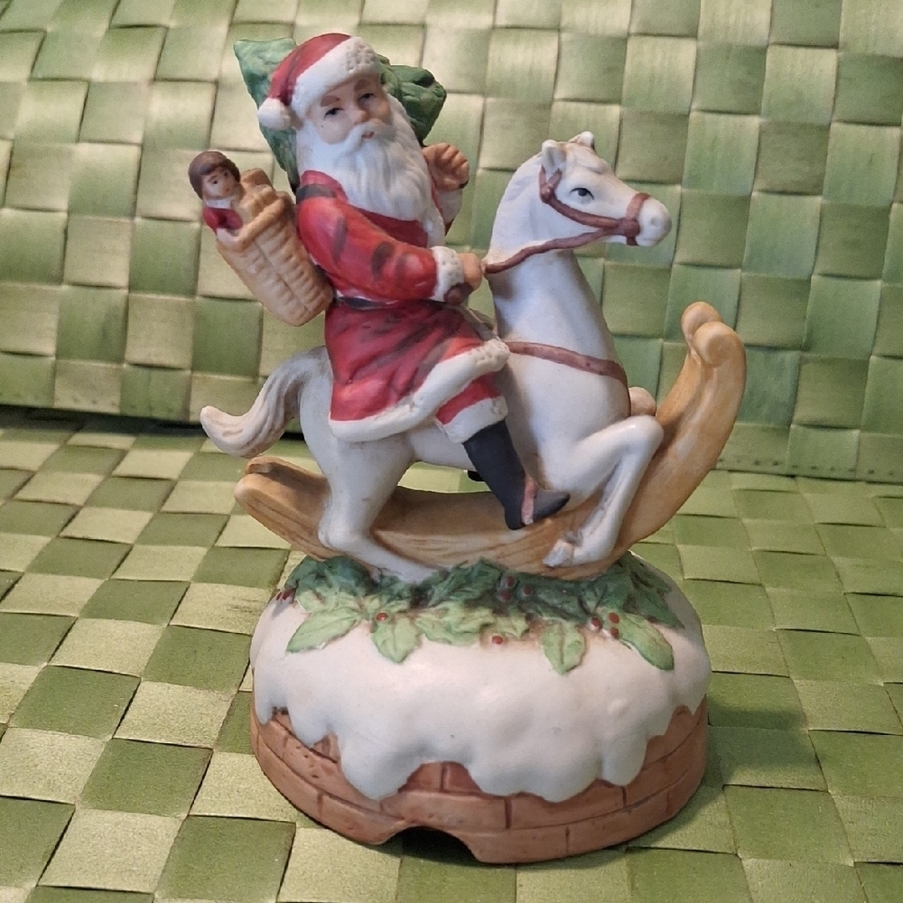 Enesco Santa on White Rocking Horse Figurine